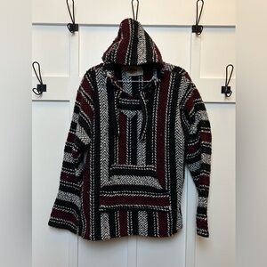 Earth Ragz Hoodie Men Small Baja Drug Rug Surfer Mexican Blanket Potato Sack Top